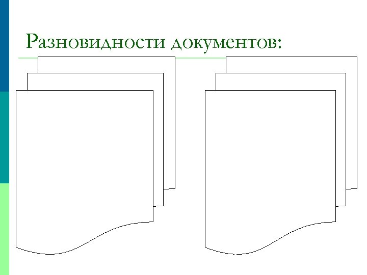 Разновидности документов: Первичные Книги Брошюры Научные журналы (статьи в них) Сборники Патенты Документы к