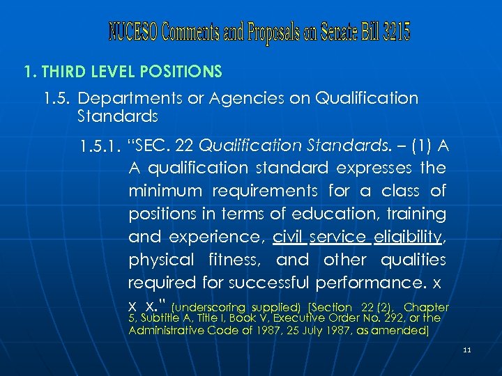 1. THIRD LEVEL POSITIONS 1. 5. Departments or Agencies on Qualification Standards 1. 5.