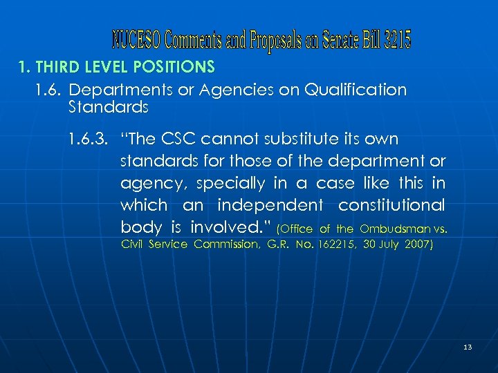 1. THIRD LEVEL POSITIONS 1. 6. Departments or Agencies on Qualification Standards 1. 6.