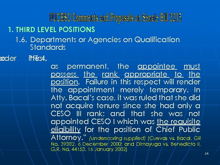 1. THIRD LEVEL POSITIONS 1. 6. Departments or Agencies on Qualification Standards order to