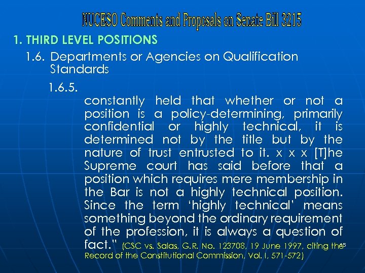 1. THIRD LEVEL POSITIONS 1. 6. Departments or Agencies on Qualification Standards 1. 6.