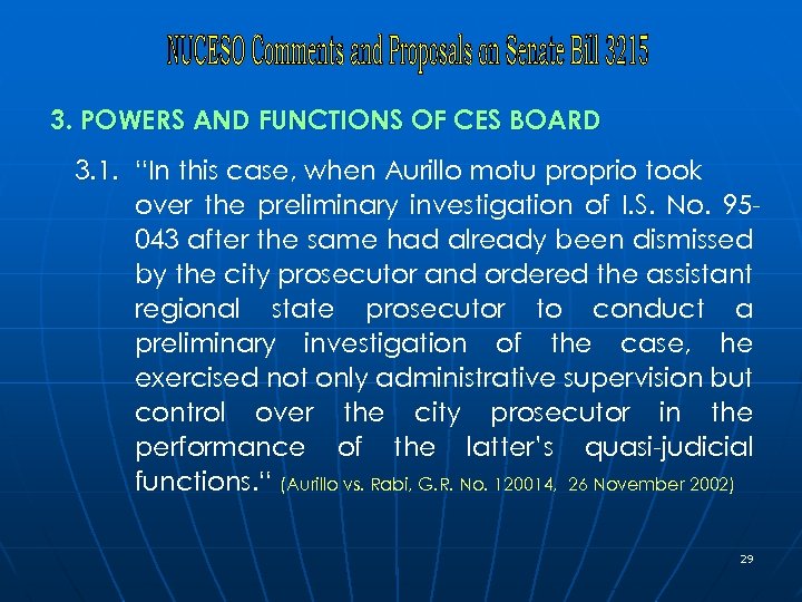 3. POWERS AND FUNCTIONS OF CES BOARD 3. 1. “In this case, when Aurillo