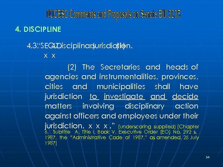 4. DISCIPLINE 4. 3. “SEC. Disciplinary 47. Jurisdiction. x – (1) x x (2)
