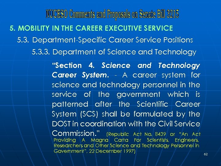 5. MOBILITY IN THE CAREER EXECUTIVE SERVICE 5. 3. Department-Specific Career Service Positions 5.