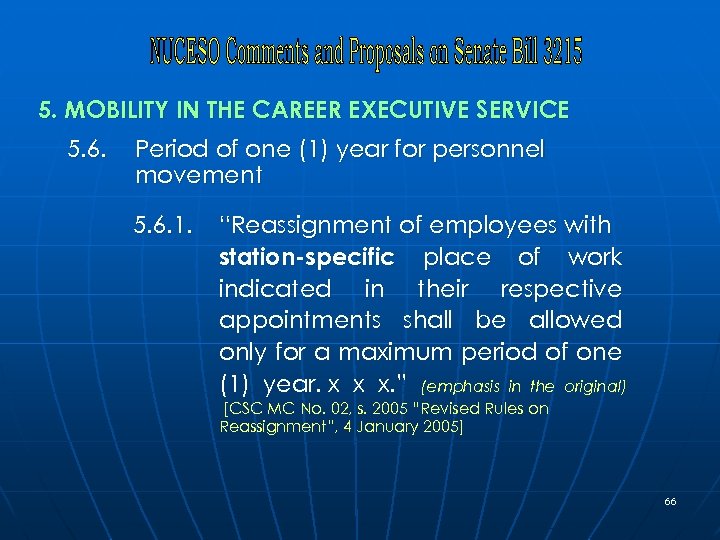 5. MOBILITY IN THE CAREER EXECUTIVE SERVICE 5. 6. Period of one (1) year