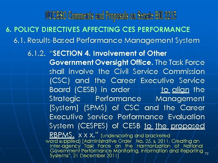 6. POLICY DIRECTIVES AFFECTING CES PERFORMANCE 6. 1. Results-Based Performance Management System 6. 1.