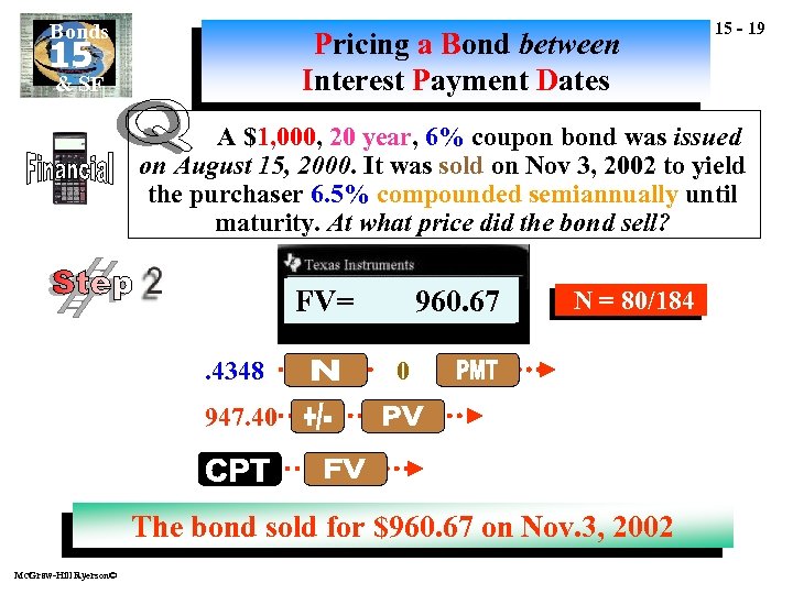 Bonds Pricing a Bond between Interest Payment Dates 15 & SF 15 - 19