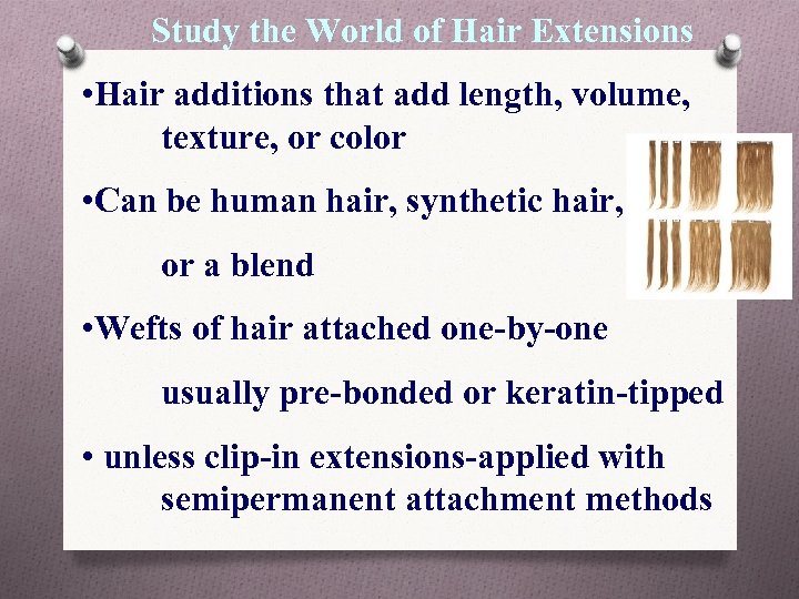 Study the World of Hair Extensions • Hair additions that add length, volume, texture,