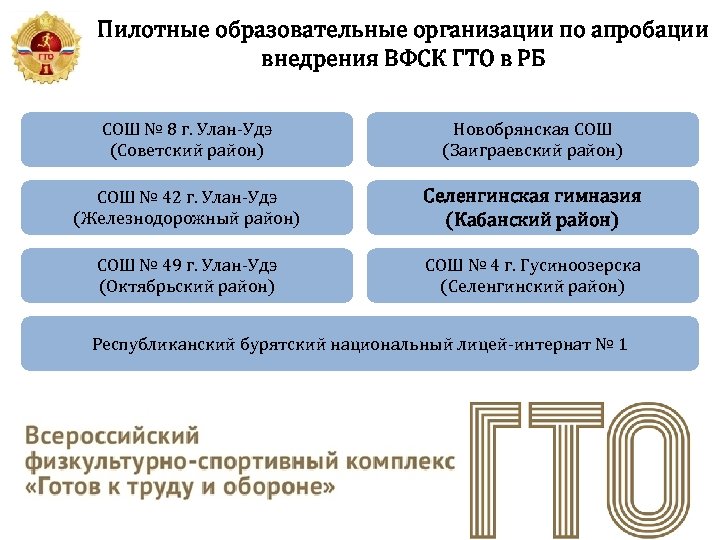 Пилотные образовательные организации по апробации внедрения ВФСК ГТО в РБ СОШ № 8 г.