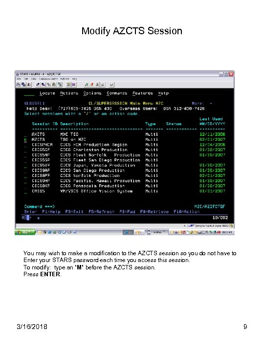 Modify AZCTS Session You may wish to make a modification to the AZCTS session