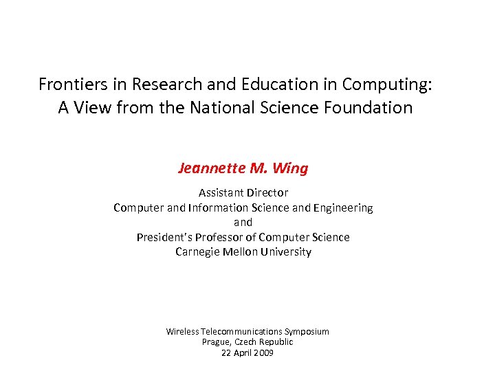 Frontiers in Research and Education in Computing: A View from the National Science Foundation