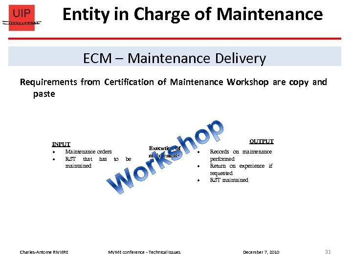 Entity in Charge of Maintenance ECM – Maintenance Delivery Requirements from Certification of Maintenance