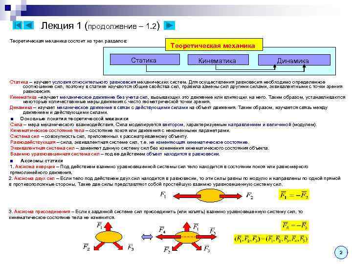 Лекция 1 (продолжение – 1. 2) Теоретическая механика состоит из трех разделов: Теоретическая механика