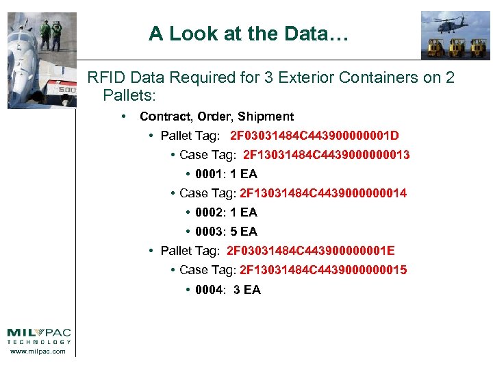 A Look at the Data… RFID Data Required for 3 Exterior Containers on 2