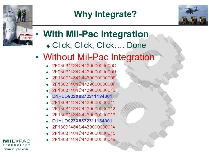 Why Integrate? • With Mil-Pac Integration u Click, Click…. Done • Without Mil-Pac Integration