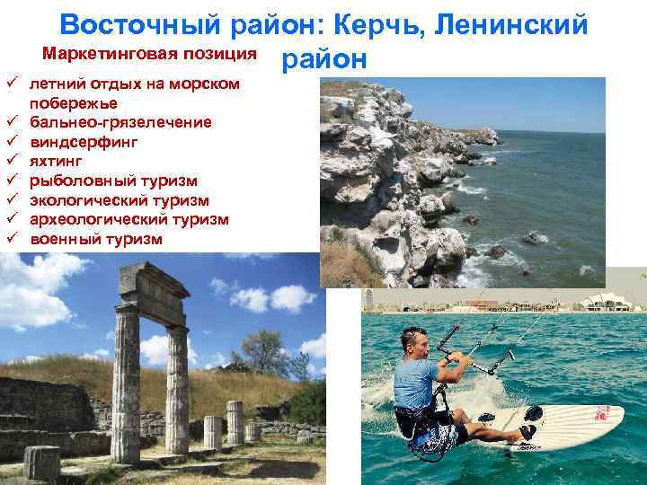 Восточный район: Керчь, Ленинский Маркетинговая позиция район ü летний отдых на морском побережье ü