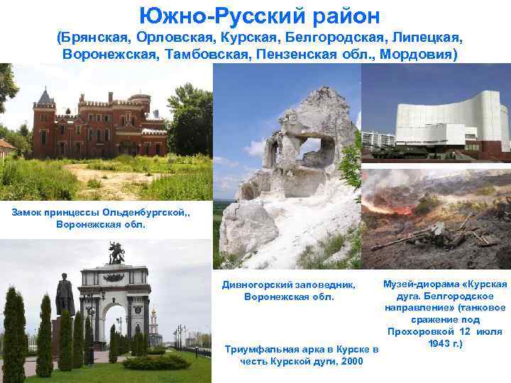 Южно-Русский район (Брянская, Орловская, Курская, Белгородская, Липецкая, Воронежская, Тамбовская, Пензенская обл. , Мордовия) Замок