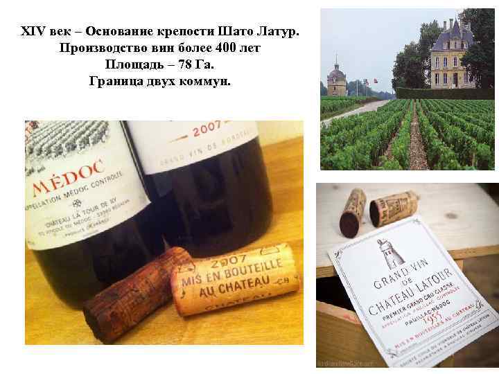  XIV век – Основание крепости Шато Латур. Производство вин более 400 лет Площадь