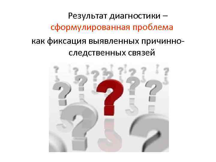 Результат диагностики – сформулированная проблема как фиксация выявленных причинно следственных связей 