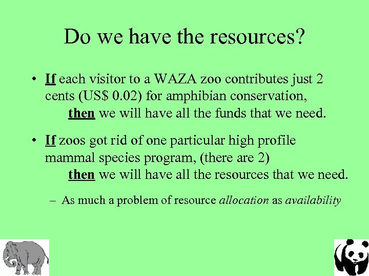 Do we have the resources? • If each visitor to a WAZA zoo contributes