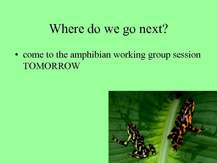 Where do we go next? • come to the amphibian working group session TOMORROW