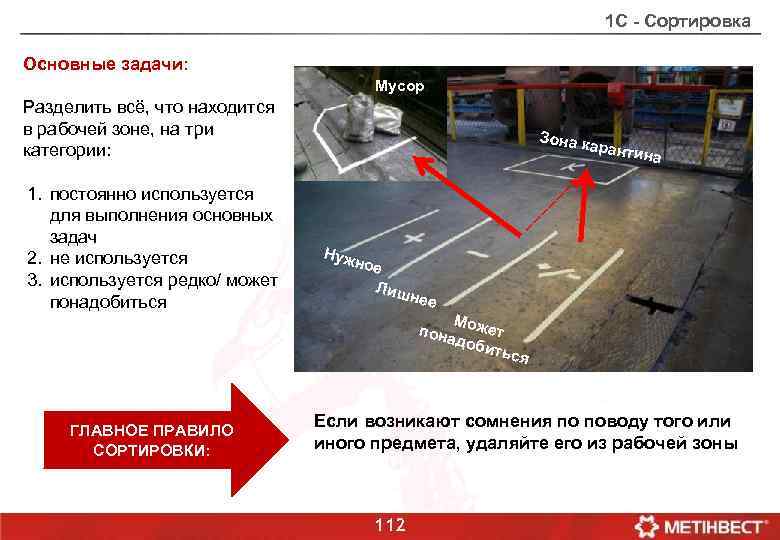 1 С - Сортировка Основные задачи: Мусор Разделить всё, что находится в рабочей зоне,