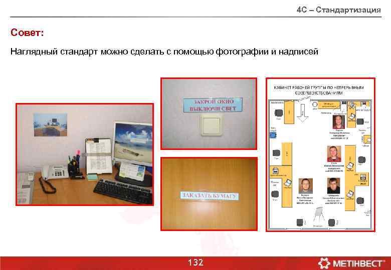 4 С – Стандартизация Совет: Наглядный стандарт можно сделать с помощью фотографии и надписей