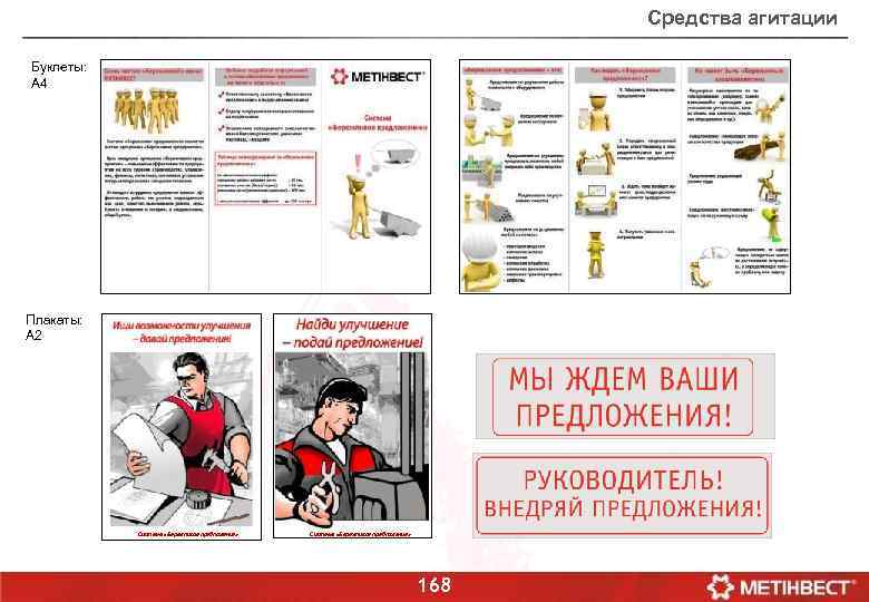 Средства агитации Буклеты: А 4 Плакаты: А 2 Система «Бережливое предложение» 168 