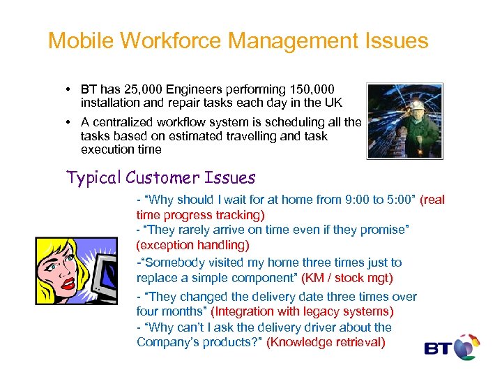 Mobile Workforce Management Issues • BT has 25, 000 Engineers performing 150, 000 installation