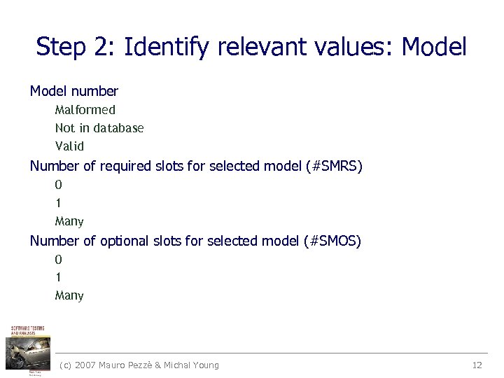 Step 2: Identify relevant values: Model number Malformed Not in database Valid Number of