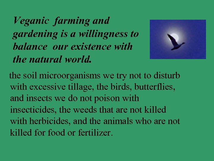 Veganic farming and gardening is a willingness to balance our existence with the natural