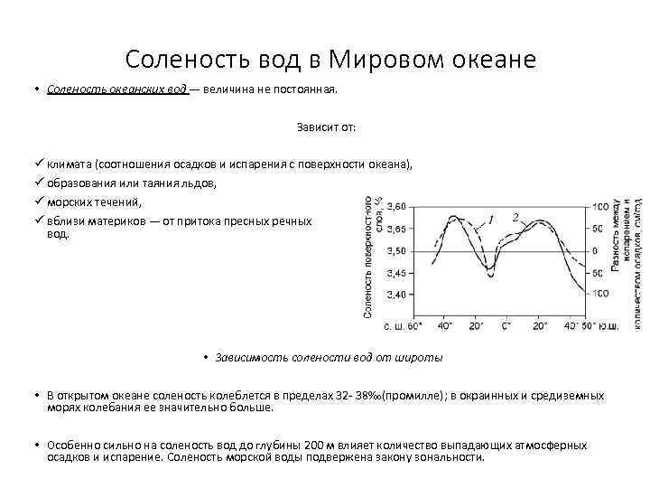 Соленость вод в Мировом океане • Соленость океанских вод — величина не постоянная. Зависит