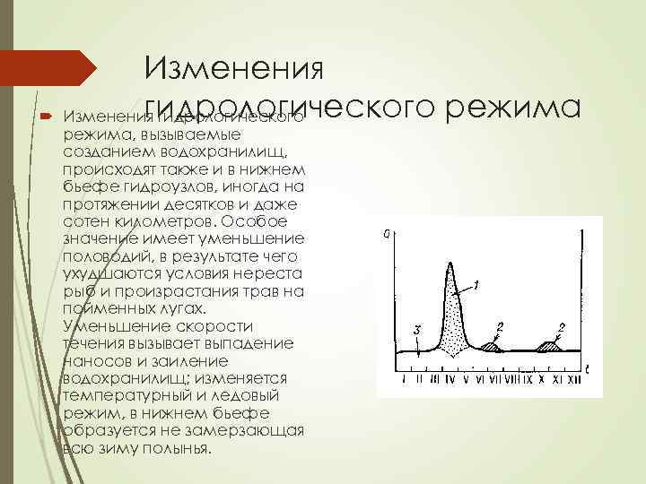 Изменения гидрологического режима Изменения гидрологического режима, вызываемые созданием водохранилищ, происходят также и в нижнем