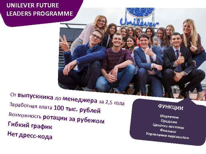 UNILEVER FUTURE LEADERS PROGRAMME От выпускни ка до менедже ра за 2, 5 года