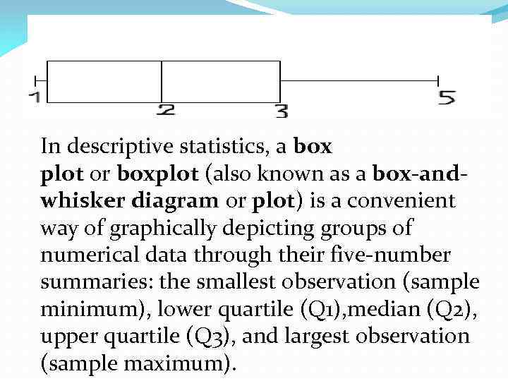 Box Plot. In descriptive statistics, a box plot or boxplot (also known as a