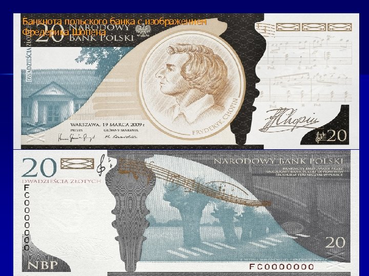 Банкнота польского банка с изображением Фредерика Шопена 