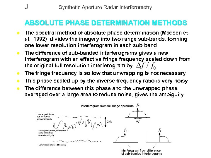 J Synthetic Aperture Radar Interferometry ABSOLUTE PHASE DETERMINATION METHODS l l l The spectral