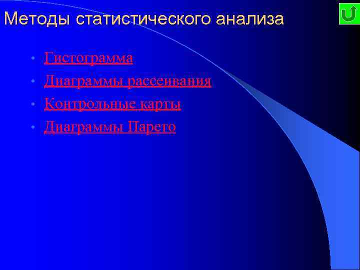Методы статистического анализа Гистограмма • Диаграммы рассеивания • Контрольные карты • Диаграммы Парето •