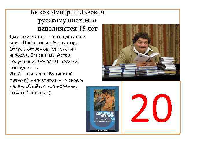 Быков Дмитрий Львович русскому писателю исполняется 45 лет Дмитрий Быков — автор десятков книг