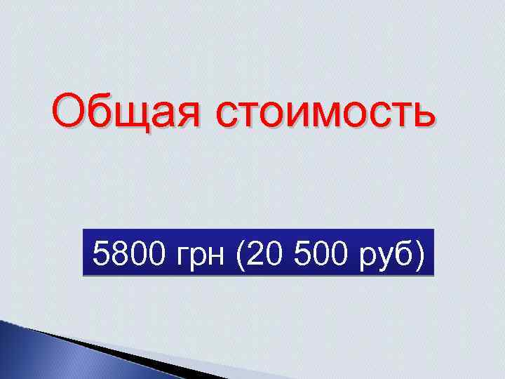 Общая стоимость 5800 грн (20 500 руб) 