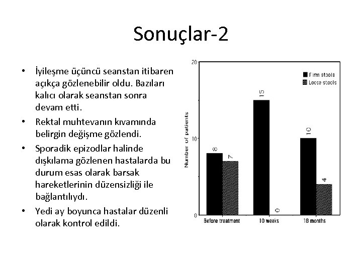 Sonuçlar-2 • İyileşme üçüncü seanstan itibaren açıkça gözlenebilir oldu. Bazıları kalıcı olarak seanstan sonra
