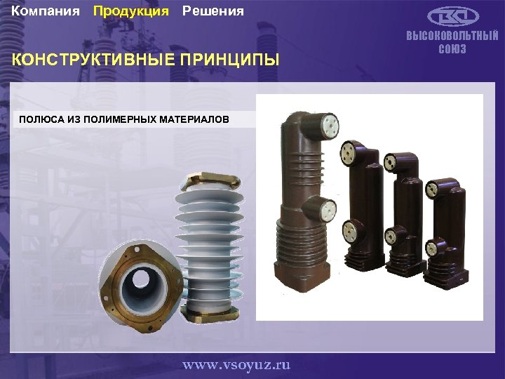 Компания Продукция Решения КОНСТРУКТИВНЫЕ ПРИНЦИПЫ ПОЛЮСА ИЗ ПОЛИМЕРНЫХ МАТЕРИАЛОВ www. vsoyuz. ru ВЫСОКОВОЛЬТНЫЙ СОЮЗ