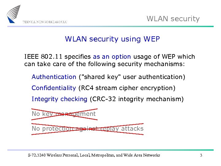 WLAN security using WEP IEEE 802. 11 specifies as an option usage of WEP