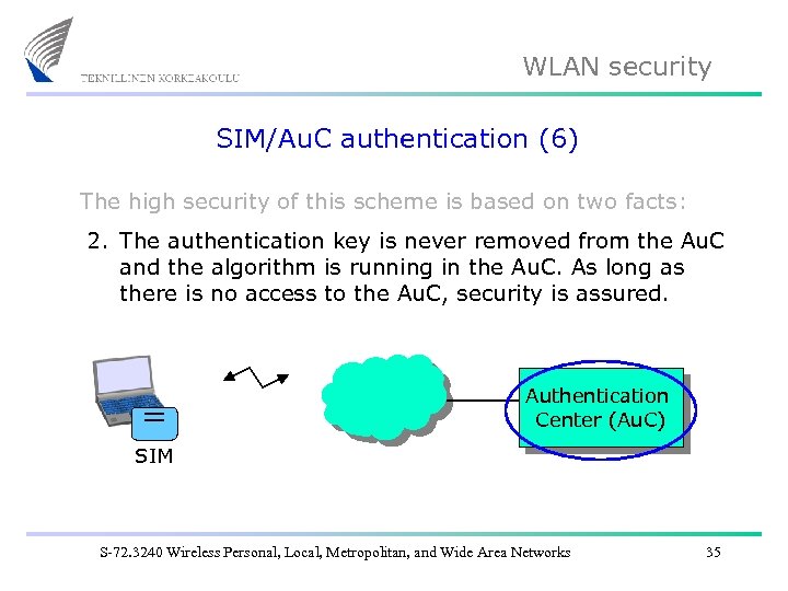 WLAN security SIM/Au. C authentication (6) The high security of this scheme is based