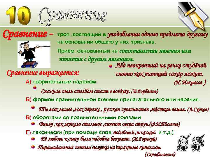 Сравнение - троп , состоящий в уподоблении одного предмета другому на основании общего у