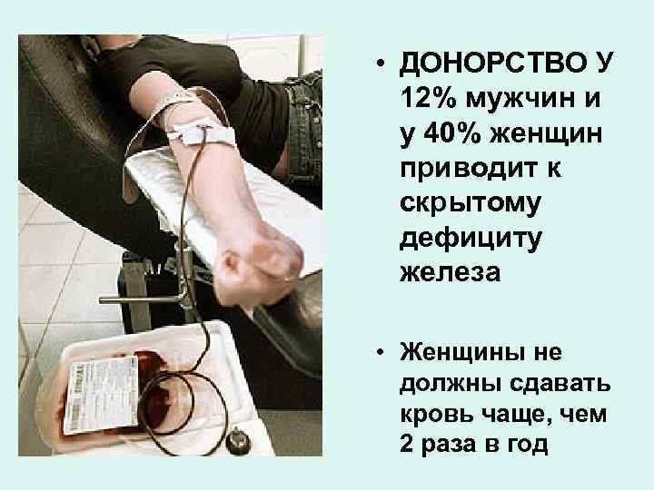  • ДОНОРСТВО У 12% мужчин и у 40% женщин приводит к скрытому дефициту