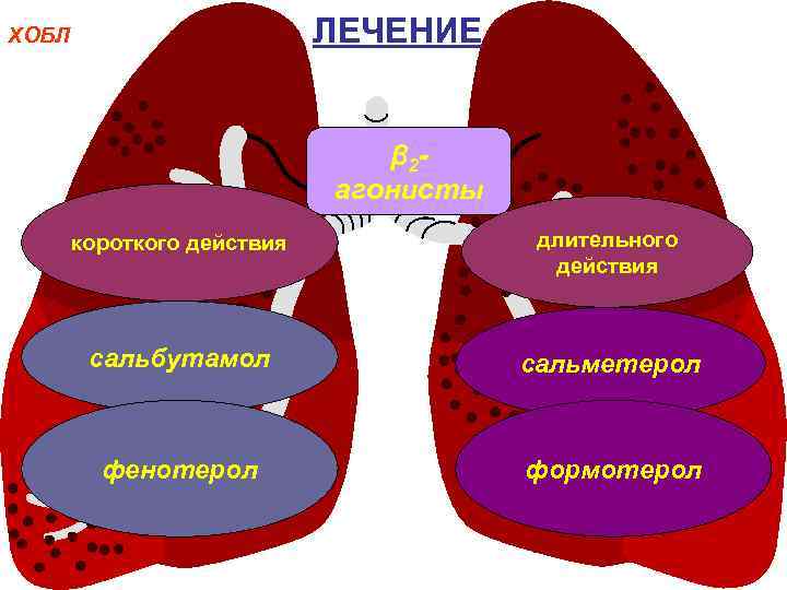 ЛЕЧЕНИЕ ХОБЛ β 2 агонисты короткого действия длительного действия сальбутамол сальметерол фенотерол формотерол 