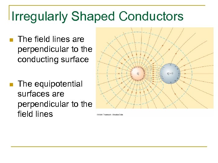 Irregularly Shaped Conductors n The field lines are perpendicular to the conducting surface n