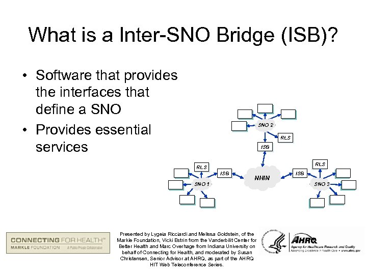 What is a Inter-SNO Bridge (ISB)? • Software that provides the interfaces that define