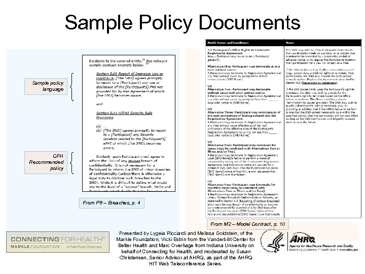 Sample Policy Documents Sample policy language CFH Recommended policy From P 8 – Breaches,